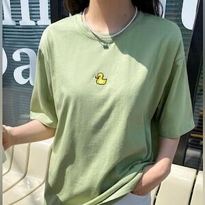 Dark Green Tee Shirt with Rubber Duck Embroidery